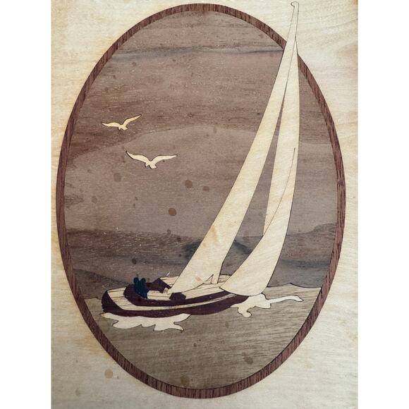Hand Crafted Wood Inlay Sailboat Wall Hanging Art by Nelson Vintage - Picture 6 of 10
